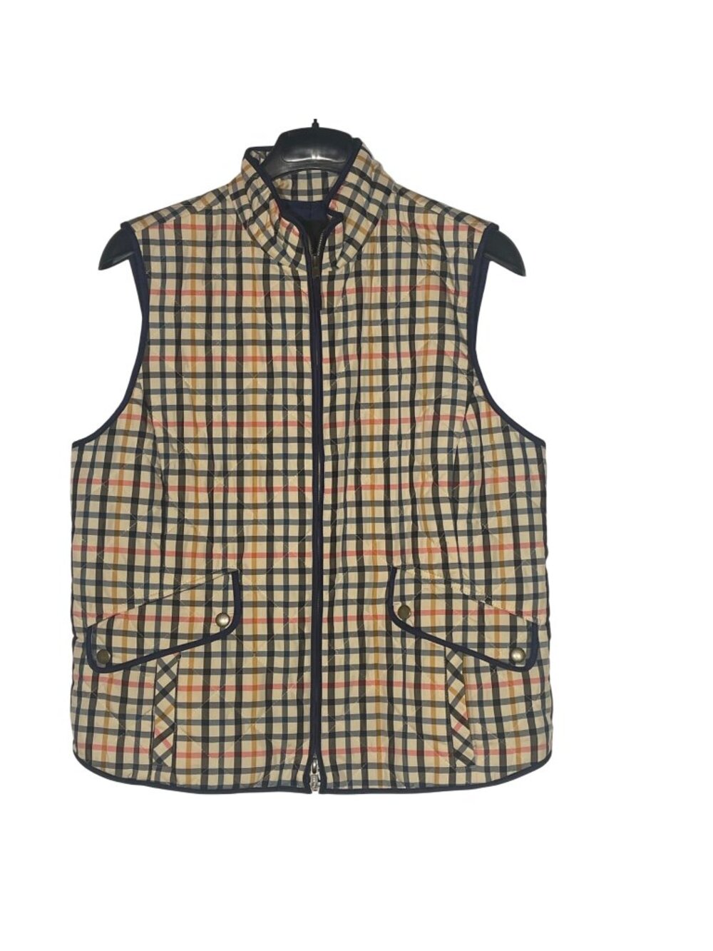 Talbots Plaid Quilted Lightweight Vest Sz LG Preppy Country Layering Packable